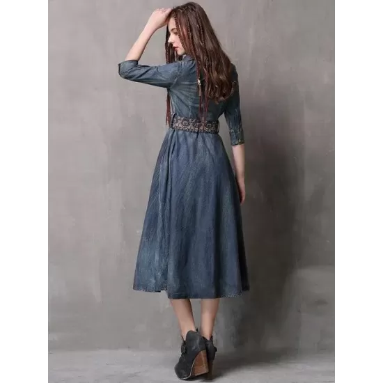 Vintage Embroidered Cropped Denim Dress Vintage Embroidered Cropped Denim Dress