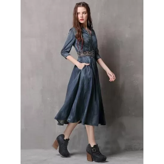 Vintage Embroidered Cropped Denim Dress Vintage Embroidered Cropped Denim Dress