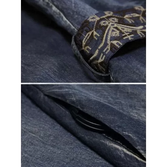 Vintage Embroidered Cropped Denim Dress Vintage Embroidered Cropped Denim Dress