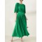 Loose Pleated With Waistband Solid Color Round-Neck Maxi Dresses