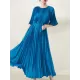 Loose Pleated With Waistband Solid Color Round-Neck Maxi Dresses Loose Pleated With Waistband Solid Color Round-Neck Maxi Dresses