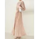 Loose Pleated With Waistband Solid Color Round-Neck Maxi Dresses Loose Pleated With Waistband Solid Color Round-Neck Maxi Dresses