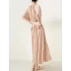 Loose Pleated With Waistband Solid Color Round-Neck Maxi Dresses Loose Pleated With Waistband Solid Color Round-Neck Maxi Dresses