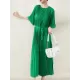 Loose Pleated With Waistband Solid Color Round-Neck Maxi Dresses Loose Pleated With Waistband Solid Color Round-Neck Maxi Dresses
