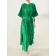 Loose Pleated With Waistband Solid Color Round-Neck Maxi Dresses Loose Pleated With Waistband Solid Color Round-Neck Maxi Dresses