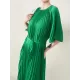 Loose Pleated With Waistband Solid Color Round-Neck Maxi Dresses Loose Pleated With Waistband Solid Color Round-Neck Maxi Dresses