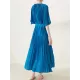 Loose Pleated With Waistband Solid Color Round-Neck Maxi Dresses Loose Pleated With Waistband Solid Color Round-Neck Maxi Dresses