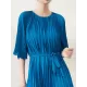 Loose Pleated With Waistband Solid Color Round-Neck Maxi Dresses Loose Pleated With Waistband Solid Color Round-Neck Maxi Dresses