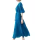 Loose Pleated With Waistband Solid Color Round-Neck Maxi Dresses Loose Pleated With Waistband Solid Color Round-Neck Maxi Dresses