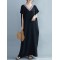 Casual Artistic Retro Striped V-Neck Short Sleeves Maxi Dress