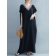 Casual Artistic Retro Striped V-Neck Short Sleeves Maxi Dress Casual Artistic Retro Striped V-Neck Short Sleeves Maxi Dress