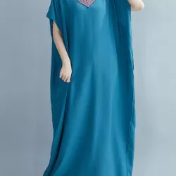 Casual Artistic Retro Striped V-Neck Short Sleeves Maxi Dress