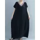Casual Artistic Retro Striped V-Neck Short Sleeves Maxi Dress Casual Artistic Retro Striped V-Neck Short Sleeves Maxi Dress