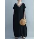 Casual Artistic Retro Striped V-Neck Short Sleeves Maxi Dress Casual Artistic Retro Striped V-Neck Short Sleeves Maxi Dress