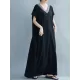 Casual Artistic Retro Striped V-Neck Short Sleeves Maxi Dress Casual Artistic Retro Striped V-Neck Short Sleeves Maxi Dress