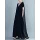 Casual Artistic Retro Striped V-Neck Short Sleeves Maxi Dress Casual Artistic Retro Striped V-Neck Short Sleeves Maxi Dress