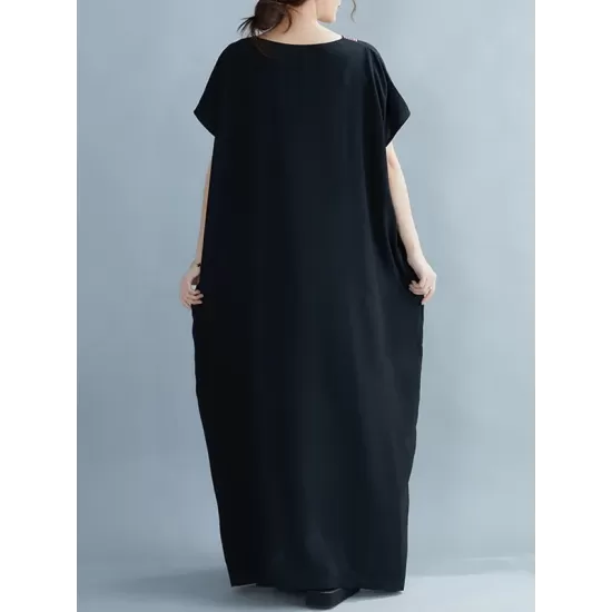 Casual Artistic Retro Striped V-Neck Short Sleeves Maxi Dress Casual Artistic Retro Striped V-Neck Short Sleeves Maxi Dress