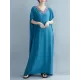 Casual Artistic Retro Striped V-Neck Short Sleeves Maxi Dress Casual Artistic Retro Striped V-Neck Short Sleeves Maxi Dress
