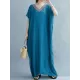 Casual Artistic Retro Striped V-Neck Short Sleeves Maxi Dress Casual Artistic Retro Striped V-Neck Short Sleeves Maxi Dress