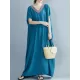 Casual Artistic Retro Striped V-Neck Short Sleeves Maxi Dress Casual Artistic Retro Striped V-Neck Short Sleeves Maxi Dress