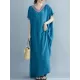 Casual Artistic Retro Striped V-Neck Short Sleeves Maxi Dress Casual Artistic Retro Striped V-Neck Short Sleeves Maxi Dress