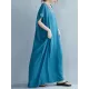 Casual Artistic Retro Striped V-Neck Short Sleeves Maxi Dress Casual Artistic Retro Striped V-Neck Short Sleeves Maxi Dress