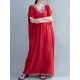 Casual Artistic Retro Striped V-Neck Short Sleeves Maxi Dress Casual Artistic Retro Striped V-Neck Short Sleeves Maxi Dress