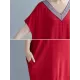 Casual Artistic Retro Striped V-Neck Short Sleeves Maxi Dress Casual Artistic Retro Striped V-Neck Short Sleeves Maxi Dress