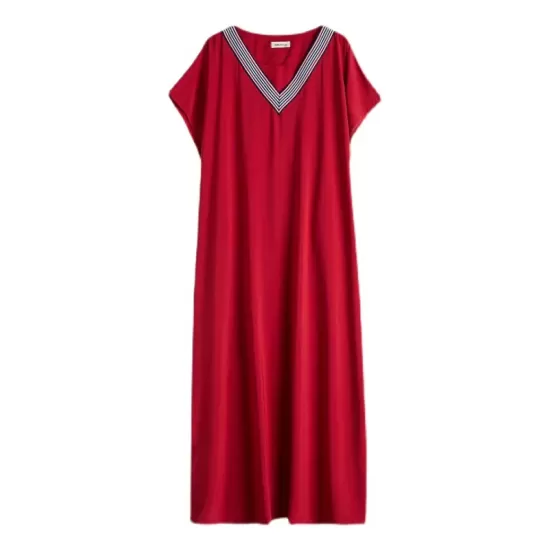 Casual Artistic Retro Striped V-Neck Short Sleeves Maxi Dress Casual Artistic Retro Striped V-Neck Short Sleeves Maxi Dress