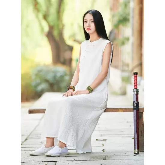White Ramie Cotton Sleeveless Linen Dress White Ramie Cotton Sleeveless Linen Dress