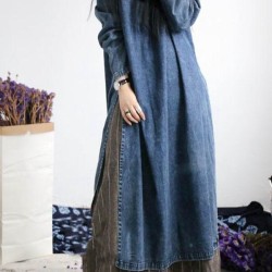 Loose Button Split-side Jeans Long Dress
