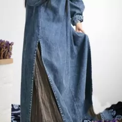 Loose Button Split-side Jeans Long Dress