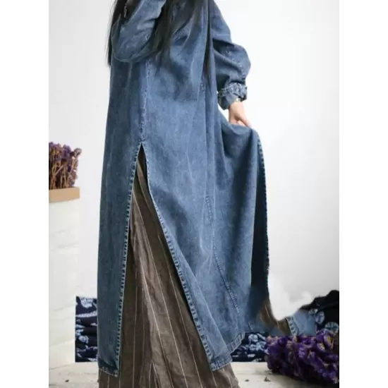 Loose Button Split-side Jeans Long Dress Loose Button Split-side Jeans Long Dress