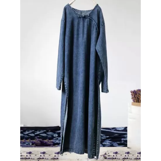 Loose Button Split-side Jeans Long Dress Loose Button Split-side Jeans Long Dress