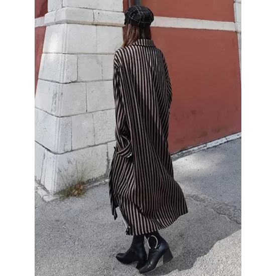Loose Striped Lapel Split-joint Blouse Dress Loose Striped Lapel Split-joint Blouse Dress