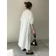 Simple Solid Color Stand Collar Loose Half Sleeve Shirt Dress Simple Solid Color Stand Collar Loose Half Sleeve Shirt Dress