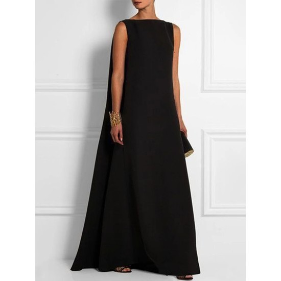 Loose Simple Solid Color Sleeveless V-Back Maxi Dress Loose Simple Solid Color Sleeveless V-Back Maxi Dress