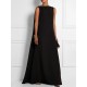 Loose Simple Solid Color Sleeveless V-Back Maxi Dress Loose Simple Solid Color Sleeveless V-Back Maxi Dress