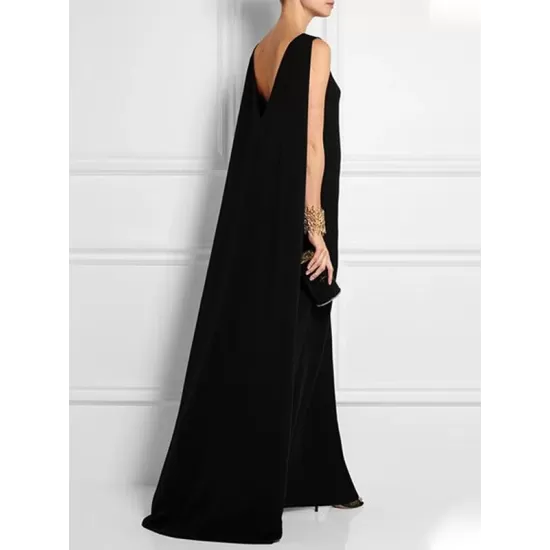 Loose Simple Solid Color Sleeveless V-Back Maxi Dress Loose Simple Solid Color Sleeveless V-Back Maxi Dress