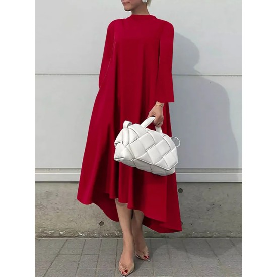 Casual Long Sleeves High-Low Solid Color Maxi Dresses Casual Long Sleeves High-Low Solid Color Maxi Dresses