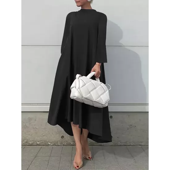 Casual Long Sleeves High-Low Solid Color Maxi Dresses Casual Long Sleeves High-Low Solid Color Maxi Dresses