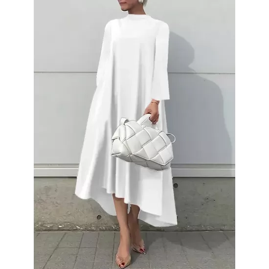 Casual Long Sleeves High-Low Solid Color Maxi Dresses Casual Long Sleeves High-Low Solid Color Maxi Dresses
