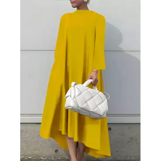 Casual Long Sleeves High-Low Solid Color Maxi Dresses Casual Long Sleeves High-Low Solid Color Maxi Dresses
