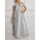 Loose Short Sleeves Shiny Solid Color V-Neck Maxi Dresses Loose Short Sleeves Shiny Solid Color V-Neck Maxi Dresses