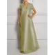Loose Short Sleeves Shiny Solid Color V-Neck Maxi Dresses Loose Short Sleeves Shiny Solid Color V-Neck Maxi Dresses