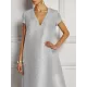 Loose Short Sleeves Shiny Solid Color V-Neck Maxi Dresses Loose Short Sleeves Shiny Solid Color V-Neck Maxi Dresses