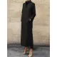 Long Sleeves Loose Solid Color Split-Side Stand Collar Midi Dresses Long Sleeves Loose Solid Color Split-Side Stand Collar Midi Dresses
