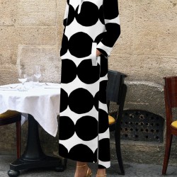 Long Sleeves Loose Polka-Dot Split-Side Stand Collar Midi Dresses