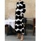 Long Sleeves Loose Polka-Dot Split-Side Stand Collar Midi Dresses