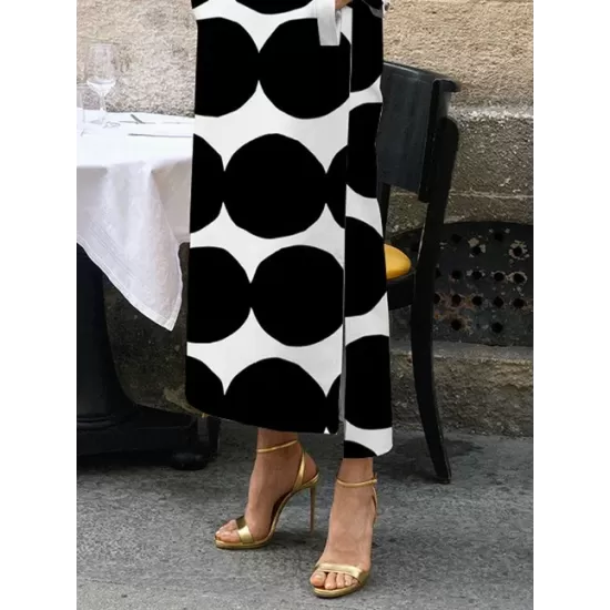 Long Sleeves Loose Polka-Dot Split-Side Stand Collar Midi Dresses Long Sleeves Loose Polka-Dot Split-Side Stand Collar Midi Dresses